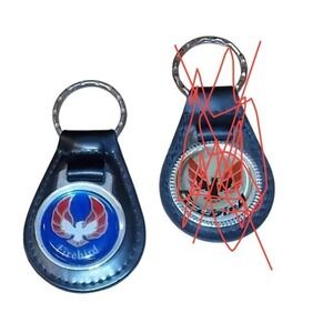 Vintage Pontiac Firebird Leather Keychain Blue Logo Trans Am